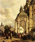 Figures At The Entrance Of The St. Stevens Church, Nijmegen by Elias Pieter van Bommel